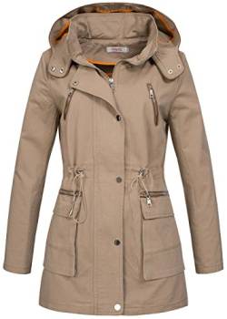 violet Fashion Damen Baumwoll-Parka IV105, Übergangsjacke mit Kapuze, beige, Gr:S von violet Fashion