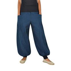 virblatt - Haremshose Damen | 100% Baumwolle |Yogahose Damen Pumphose Pluderhose Aladinhose Hippie Kleidung Indie - Yogazeit M-XL blau von virblatt