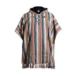 virblatt - Poncho Herren | 100% Baumwolle | Herren Poncho Winter warm | Wendefunktion | Baja Hoodie Poncho Mexiko Deckenponcho -Arriba mehrfarbig L-XL von virblatt