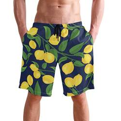 visesunny Hawaiianische Herren-Sommer-Strand-Shorts, Badehose für Sport, Laufen, mit Netzfutter - Gelb - Large von visesunny