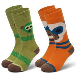 visionreast 2 Paar Skisocken Kinder Merino Wollsocken Kniestrümpfe Thermosocken Wintersocken Atmungsaktive Skistrümpfe Snowboard Socken für Jungen Mädchen Affe XS von visionreast