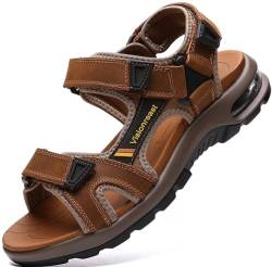 visionreast Herren Outdoor Sports Sandalen Trekking Leichte Leder Strand Wandersandalen Männer Sommer Klettverschluss Offroad Sandale Schuhe Waterproof, Braun1, 44 EU von visionreast