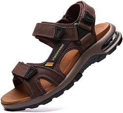 visionreast Herren Outdoor Sports Sandalen Trekking Leichte Leder Strand Wandersandalen Männer Sommer Klettverschluss Offroad Sandale Schuhe Waterproof, Dunkelbraun1, 38 EU von visionreast