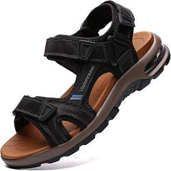 visionreast Herren Outdoor Sports Sandalen Trekking Leichte Leder Strand Wandersandalen Männer Sommer Klettverschluss Offroad Sandale Schuhe Waterproof, Schwarz1, 40 EU von visionreast