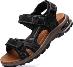 visionreast Herren Outdoor Sports Sandalen Trekking Leichte Leder Strand Wandersandalen Männer Sommer Klettverschluss Offroad Sandale Schuhe Waterproof, Schwarz1, 42 EU von visionreast