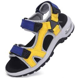 visionreast Sandalen Kinder Strandschuhe Jungen Sport Trekking Luftkissen Sandalen Rutschfest Sommer Schuhe Outdoor Wanderschuhe Gelb und Blau 30 Grundschulkind von visionreast