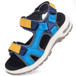 visionreast Sandalen Kinder Strandschuhe Jungen Sport Trekking Luftkissen Sandalen Rutschfest Sommer Schuhe Outdoor Wanderschuhe Mittelblau und Gelb 34 Grundschulkind von visionreast