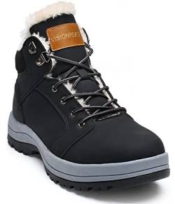 visionreast Warm Gefütterte Winterschuhe Unisex Wasserdicht Wanderschuhe Schneestiefel Winter Trekking Winterboots für Herren Damen Schnürsenkel rutschfest Outdoor, Schwarz, 42 EU von visionreast