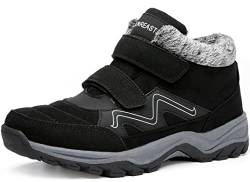 visionreast Winterschuhe Warm Gefütterte Winter Schneestiefel Trekkingschuhe Wanderhalbschuhe Winterboots rutschfest Outdoor mit Klettverschluss für Herren Damen, Schwarz, 39 EU von visionreast