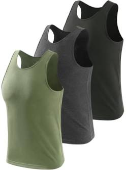 vislivin 3 Pack Workout Tank Top Herren Baumwolle Tanktops Unterhemden Ärmelloses Muskelshirts Fitness Tanks Schwarz/Dunkelgrau/Armeegrün S von vislivin