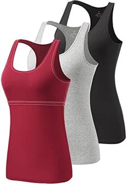 vislivin Damen Tank Tops mit Regal-BH Racerback Tank Top Stretch Unterhemden 3er Pack Schwarz/Grau/Weinrot XL von vislivin