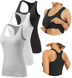 vislivin Damen Tank Tops mit Regal-BH Racerback Tank Top Stretch Unterhemden 3er Pack Schwarz/Weiß/Grau S von vislivin