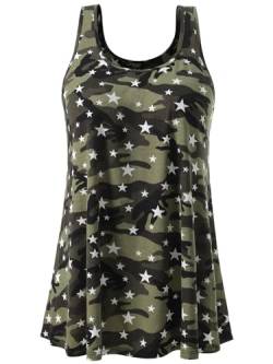 vislivin Damen Top mit Integriertem BH Tank Top Unterhemd Casual Tank Tops Loose Fit Ärmellose Shirt S-XXXXL Star Army Green XXL von vislivin