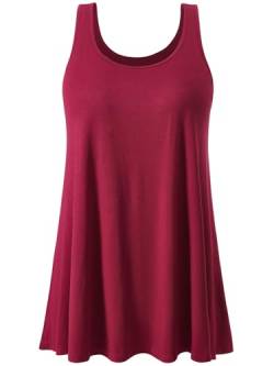 vislivin Damen Top mit Integriertem BH Tank Top Unterhemd Casual Tank Tops Loose Fit Ärmellose Shirt S-XXXXL Wine Red XXXL von vislivin