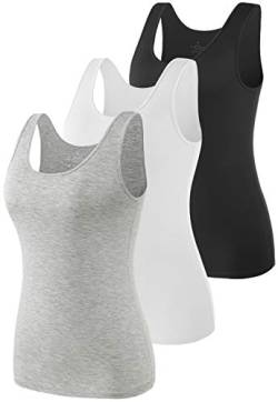 vislivin Elastische Tank Tops für Damen Unterhemden 3er Pack Schwarz//Weiß/Grau M von vislivin