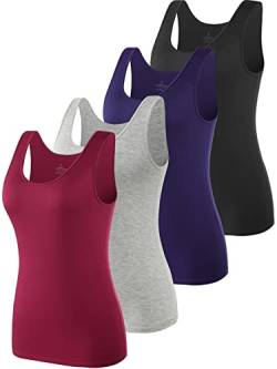 vislivin Elastische Tank Tops für Damen Unterhemden 4er Pack Schwarz/Dunkelblau/Grau/Weinrot S von vislivin