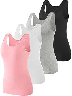 vislivin Elastische Tank Tops für Damen Unterhemden 4er Pack Schwarz/Grau/Weiß/Rosa L von vislivin