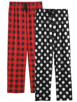 vislivin Freizeithose Damen Lang Schlafanzughose Karierte Pyjamahose Weiche Frauen Hose mit Taschen Rot Streifen/Dots XL von vislivin