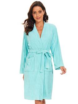 vislivin Leichter Bademantel Damen Frottee Bademantel Sauna Morgenmantel Knielanger Saunamantel Bathrobe Damen Blau S von vislivin