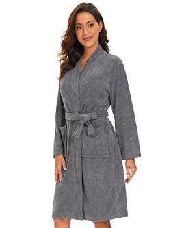 vislivin Leichter Bademantel Damen Frottee Bademantel Sauna Morgenmantel Knielanger Saunamantel Bathrobe Damen Grau XL von vislivin