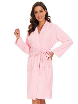 vislivin Leichter Bademantel Damen Frottee Bademantel Sauna Morgenmantel Knielanger Saunamantel Bathrobe Damen Rosa L von vislivin