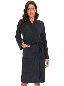 vislivin Leichter Bademantel Damen Frottee Bademantel Sauna Morgenmantel Knielanger Saunamantel Bathrobe Damen Schwarz L von vislivin