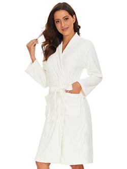 vislivin Leichter Bademantel Damen Frottee Bademantel Sauna Morgenmantel Knielanger Saunamantel Bathrobe Damen Weiß S von vislivin