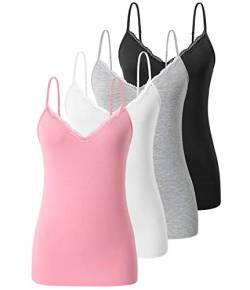 vislivin Schlicht Leibchen für Damen Spitzen Tanktops V-Ausschnitt Verstellbares Cami Sexy Unterhemden 4er Pack Schwarz/Grau/Weiß/Rosa L von vislivin