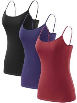 vislivin Spaghetti Tops Damen Baumwolle Spaghettiträger Unterhemden Basic Verstellbares Tank Top Schwarz/Dunkelblau/Weinrot XL von vislivin