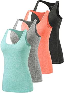 vislivin Sport Tank Top Damen Tanktops Racerback Top Yoga Ärmelloses Shirts - 4er Pack Schwarz/Orange/Grau/Hellgrün M von vislivin