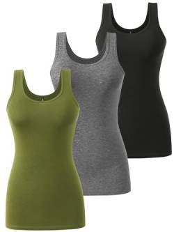 vislivin Tank Top Damen Baumwolle Tanktops Basic Unterhemden Ärmelloses Workout Tops Schwarz/Dunkelgrau/Armeegrün XL von vislivin