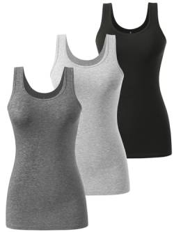 vislivin Tank Top Damen Baumwolle Tanktops Basic Unterhemden Ärmelloses Workout Tops Schwarz/Grau/Dunkelgrau L von vislivin