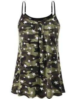 vislivin Top mit Integriertem BH Damen Unterhemd Spaghettiträger Tops Loose Tank Ärmellose Bluse Trägertops S-XXXXL Star Army Green L von vislivin