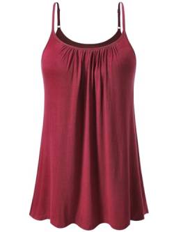 vislivin Top mit Integriertem BH Damen Unterhemd Spaghettiträger Tops Loose Tank Ärmellose Bluse Trägertops S-XXXXL Wine Red XL von vislivin