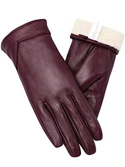 vislivin Touchscreen Handschuhe Damen Winter Lederhandschuhe Warme Leder SMS Handschuhe Weinrot XL von vislivin