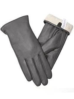 vislivin Vollhand Touchscreen-Handschuhe für Damen Leder Handschuhe Warmer Winter SMS Autofahren Handschuh Grau L von vislivin