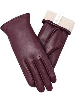 vislivin Vollhand Touchscreen-Handschuhe für Damen Leder Handschuhe Warmer Winter SMS Autofahren Handschuh Weinrot M von vislivin