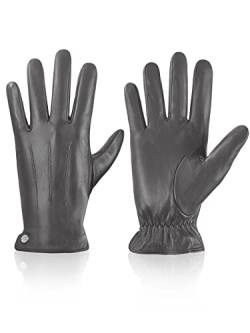 vislivin Winter Handschuhe Herren Leder Handschuhe Vollhand Touchscreen Handschuhe Wärme Leather Gloves Grau M von vislivin