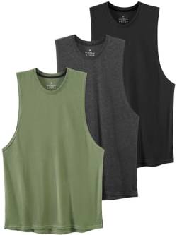 vislivin Workout Tanktops für Herren Gym Tank Top Bodybuilding Ärmellose Muskelshirts Sportbekleidung Shirt Tanks 3 Pack Schwarz/Dunkelgrau/Armeegrün M von vislivin