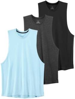 vislivin Workout Tanktops für Herren Gym Tank Top Bodybuilding Ärmellose Muskelshirts Sportbekleidung Shirt Tanks 3 Pack Schwarz/Dunkelgrau/Blue M von vislivin