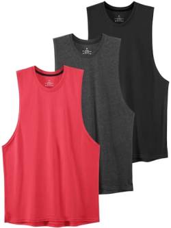 vislivin Workout Tanktops für Herren Gym Tank Top Bodybuilding Ärmellose Muskelshirts Sportbekleidung Shirt Tanks 3 Pack Schwarz/Dunkelgrau/Rot XL von vislivin