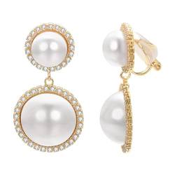 Vissen Ohrclips Perle Damen Silber 925 Ohrringe Hängend Strass Vergoldet Weiß Perle Ohrringe Modeschmuck von vissen