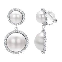 Vissen Perle Clip Ohrringe Silber Damen Silber 925 Ohrringe Hängend Strass Weiß Perle Ohrringe Modeschmuck von vissen