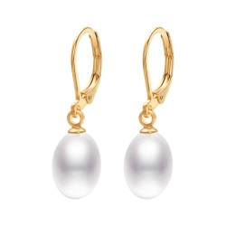 Vissen Perlen Ohrringe HäNgend Damen Vergoldet Leverback Hoops Mit 8mm Klein WeißE Perle AnhäNger Modeschmuck Ohrringe Geschenk von vissen