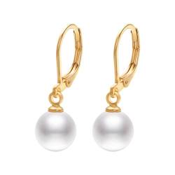 Vissen Perlen Ohrringe HäNgend Damen Vergoldet Leverback Mit 8mm Klein WeißE Perle AnhäNger Modeschmuck Ohrringe Geschenk von vissen