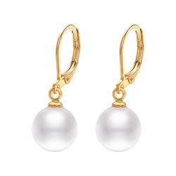 Vissen Perlen Ohrringe Leverback Damen Vergoldet Mit AnhäNger 10mm Klein WeißE Perle Modeschmuck von vissen