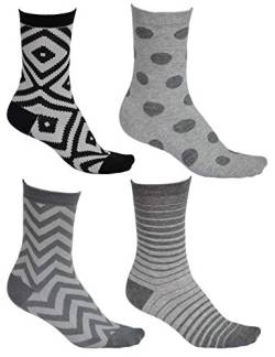 vitsocks Damen bunte Socken mit geometrischem Motiv, Baumwolle weich atmungsaktiv, graue pack 4: streifen, punkte, zick-zack, ornament, 39-42 von vitsocks