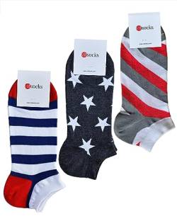 vitsocks Damen dünne atmungsaktive Baumwolle Sneaker-Socken (3x PACK) bunt lustig motiv, Set1: Streifen Stern, 35-38 von vitsocks