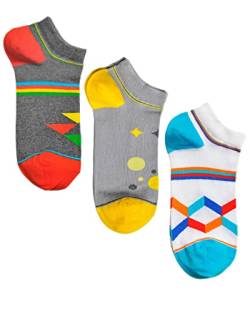 vitsocks Damen dünne atmungsaktive Baumwolle Sneaker-Socken (3x PACK) bunt lustig motiv, Set2: Dreiecke Streifen Punkte-Sterne, 39-42 von vitsocks