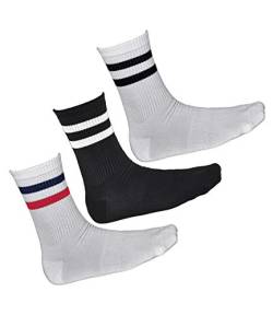 vitsocks Herren Sport Socken BAMBUS Retro Tennissocken Streifen (3x PACK) gepolstert atmungsaktiv, 2x Weiß 1x Schwarz, 39-42 von vitsocks